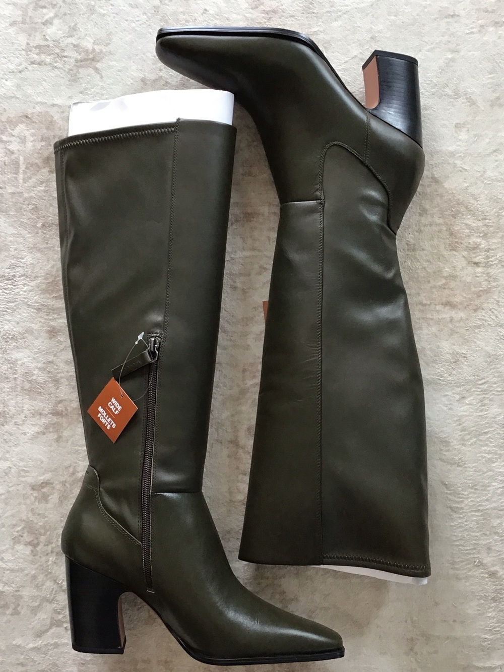 Franco Sarto Jonie Olive Green Knee-High Block Heel Boots 9.5 Wide Calf